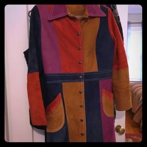 Vintage suede color block jacket, lined.